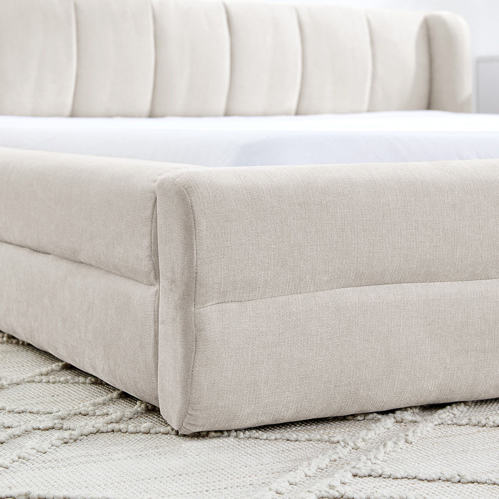 Modern Upholstered Bed Frame With Thick Fabric And Headboard