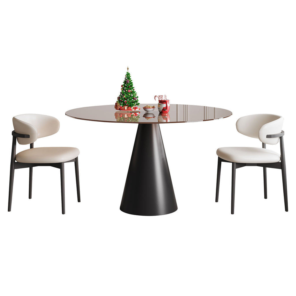 Round Dining Table - Black / Brown - Glass