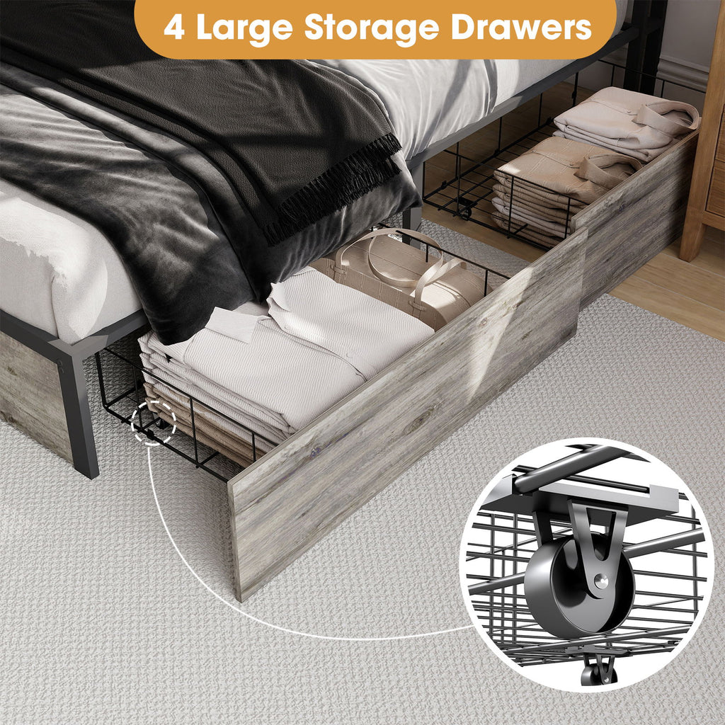 Bed Frame With Headboard, LED Lights & Charging Station