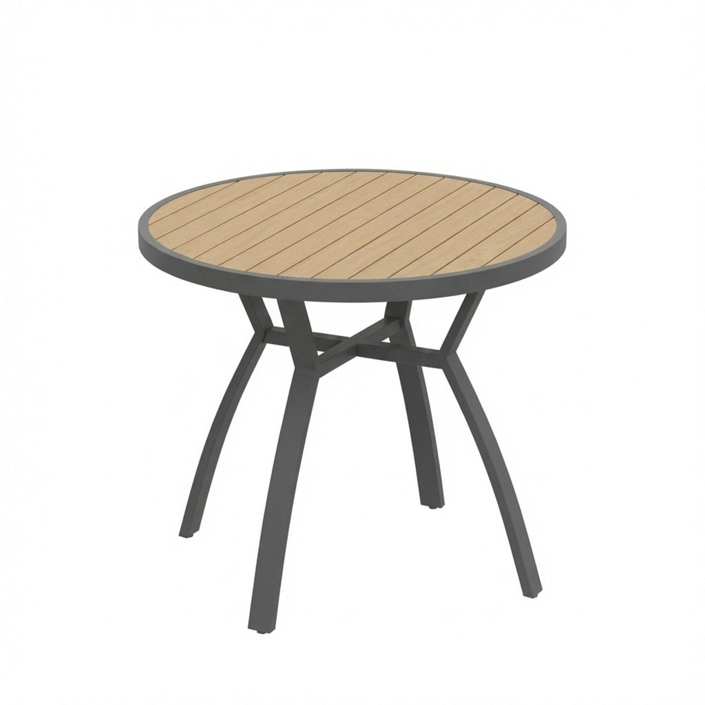 Outdoor Round Patio Table With Slatted Top - Gray
