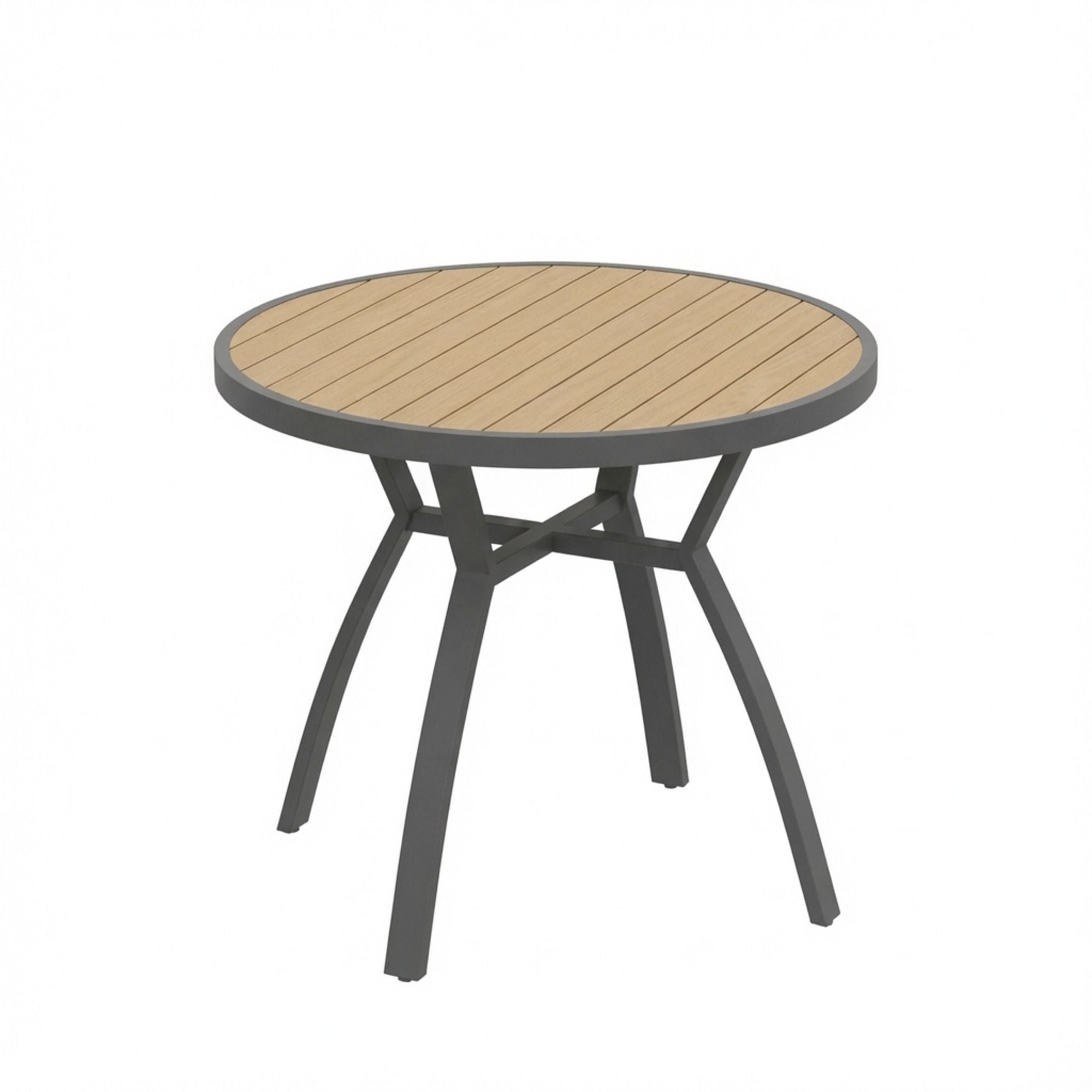Outdoor Round Patio Table With Slatted Top - Gray