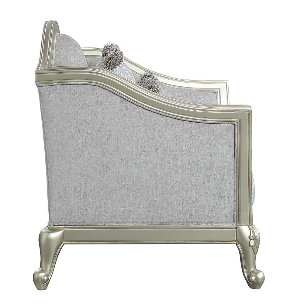Qunsia - Loveseat With 4 Pillows - Light Gray Linen & Champagne