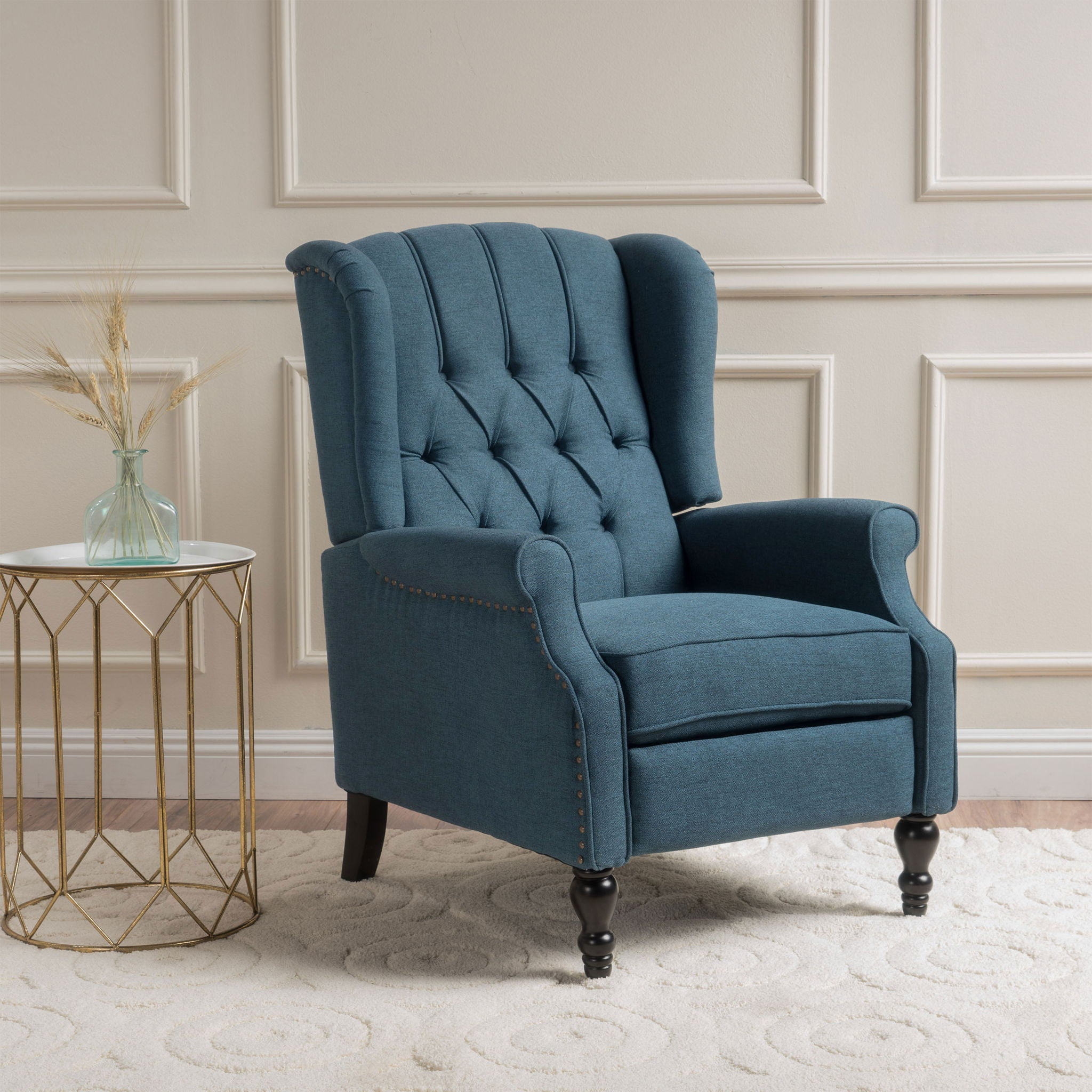 Armchair Recliner With Pushback Mechanism And Wingback Design