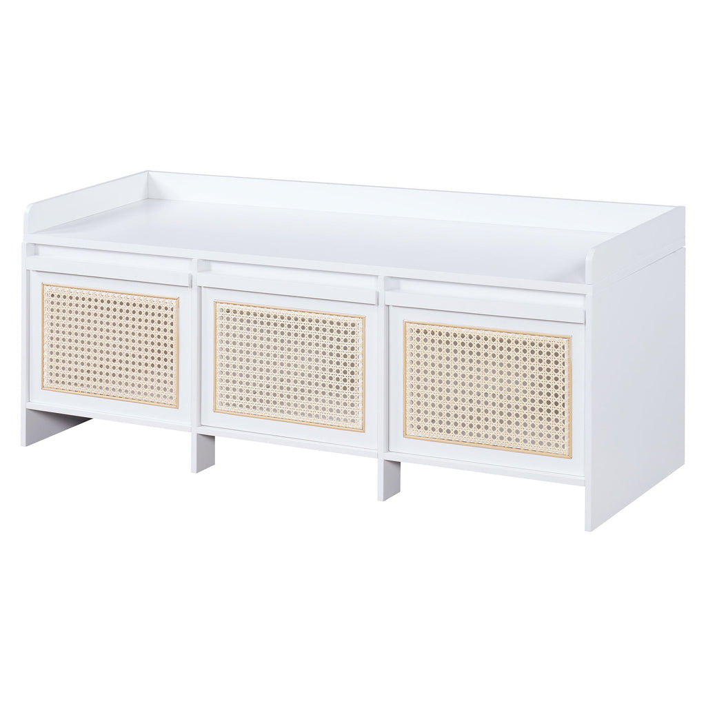 Entryway Shoe Bench With Drawers & Button Tufted Cushion