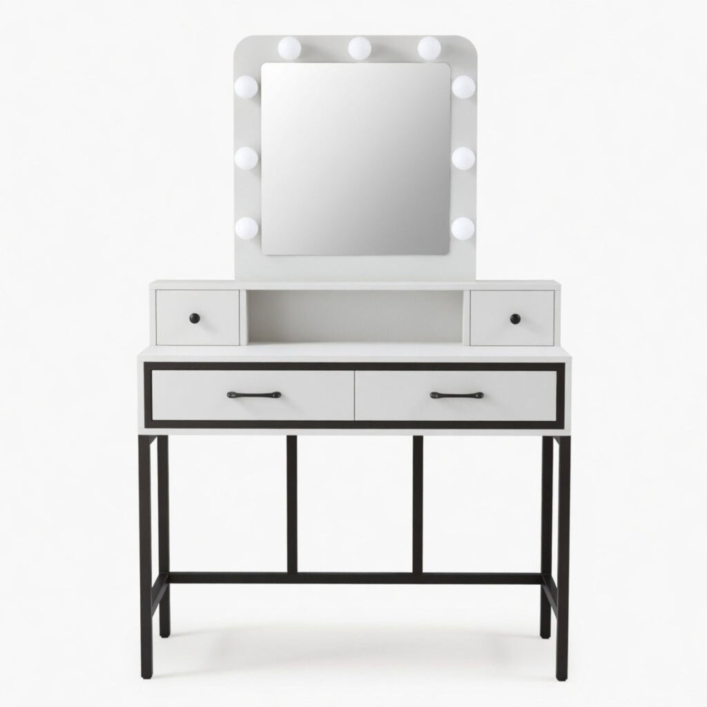 Vanity Desk With 3 Color Lighted Mirror And 4 Drawers
