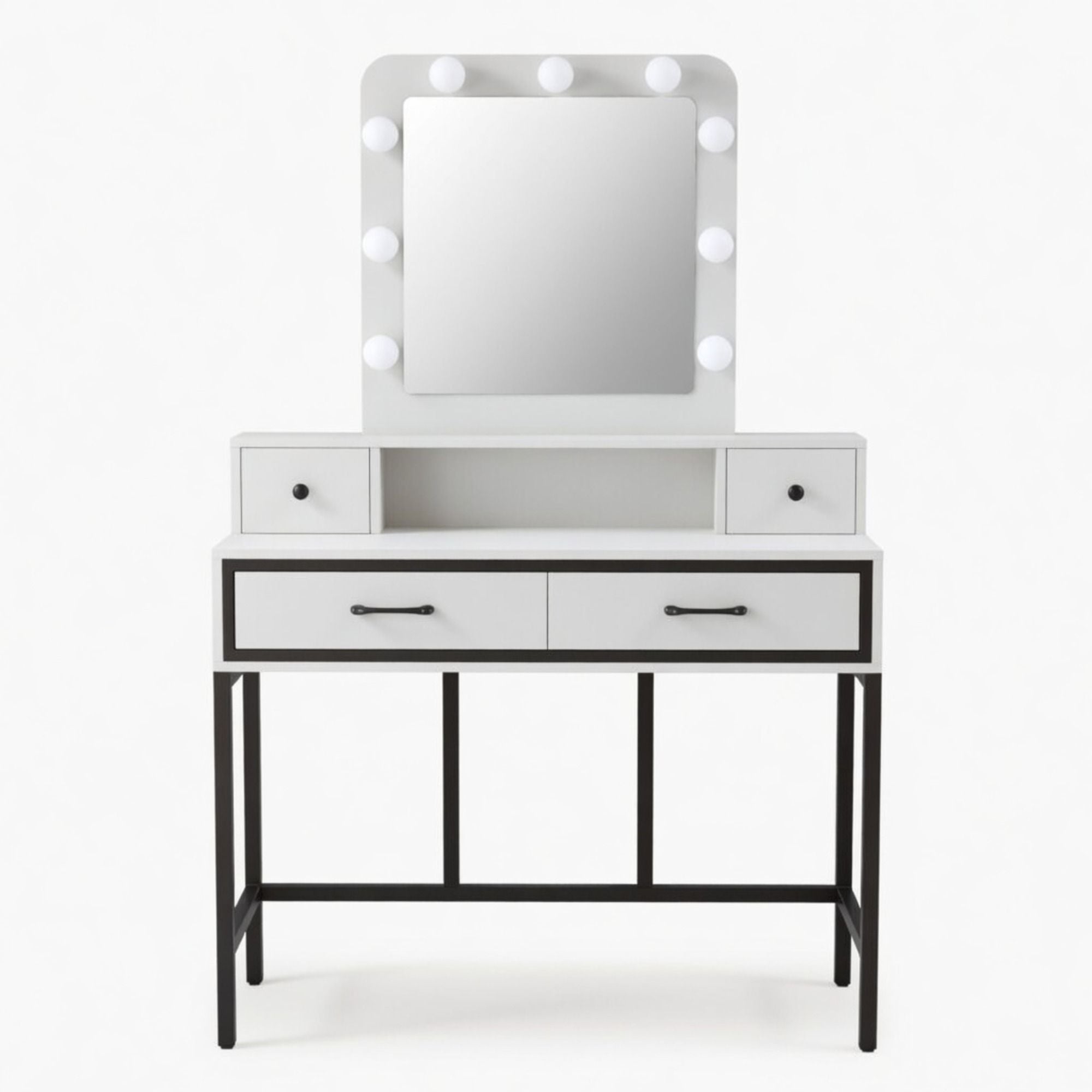 Vanity Desk With 3 Color Lighted Mirror And 4 Drawers