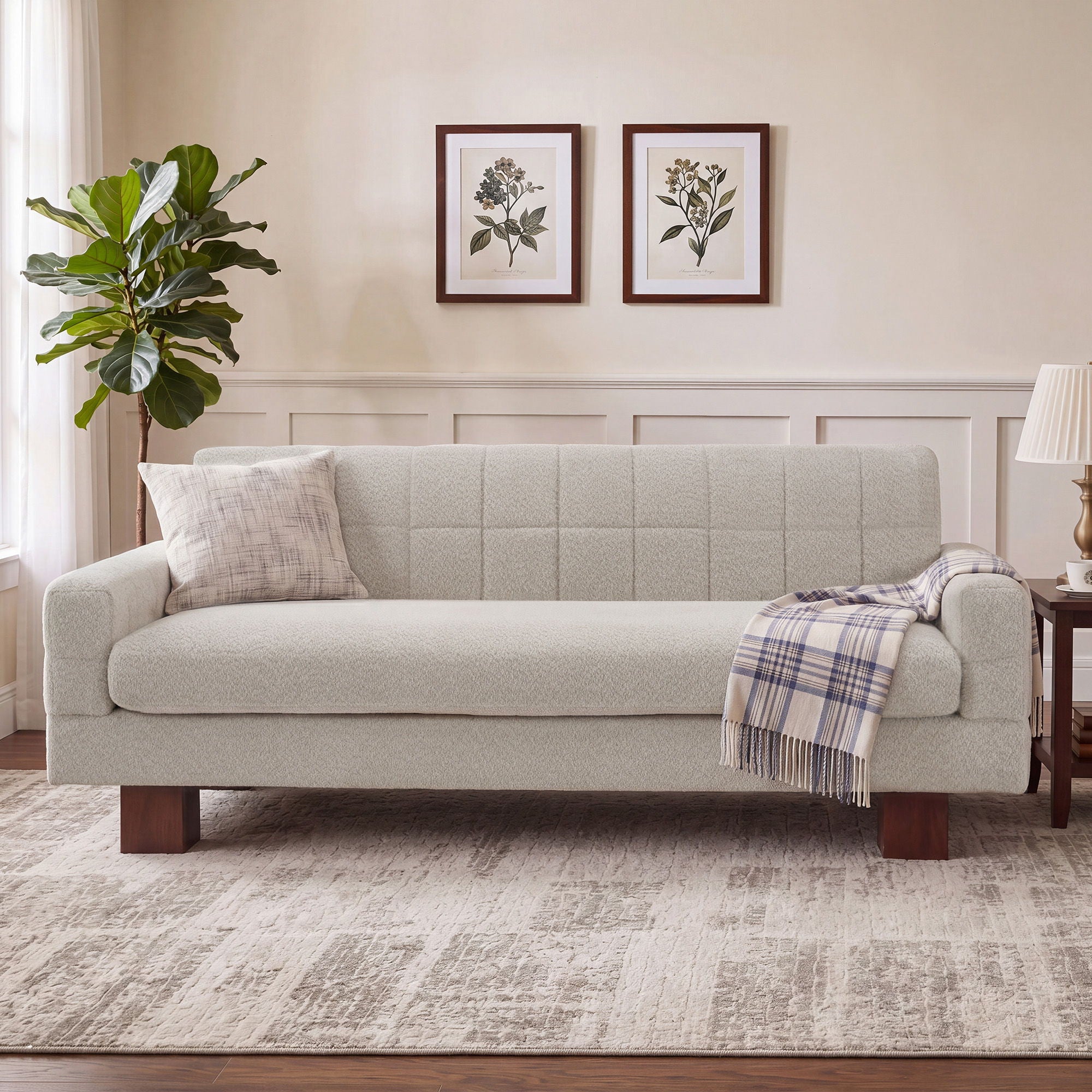 Modern Loveseat Sofa, 2 Seater With Square Arms For Living Room