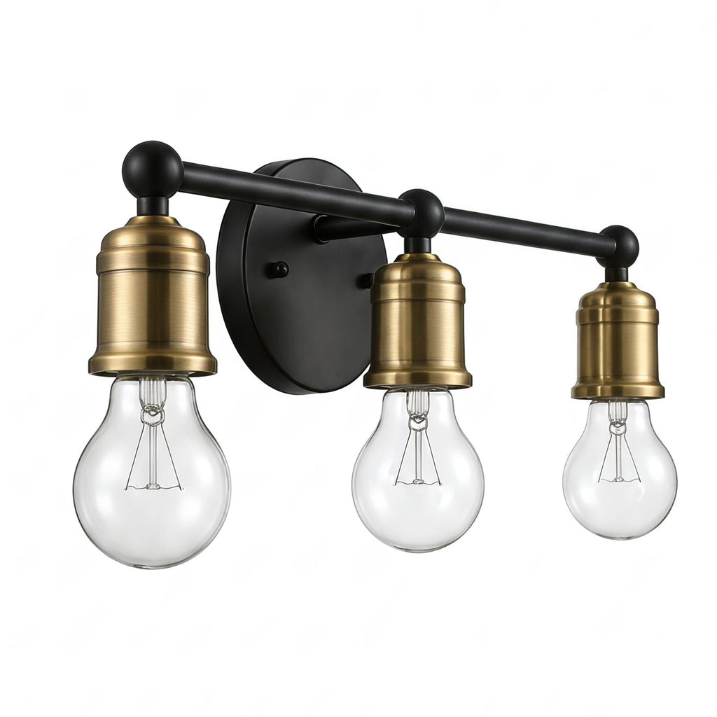 3 Light Wall Sconce, Vanity Light, No Bulbs Included - Black / Gold