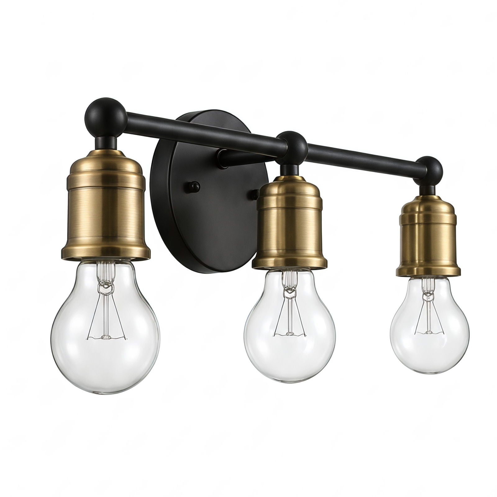 3 Light Wall Sconce, Vanity Light, No Bulbs Included - Black / Gold