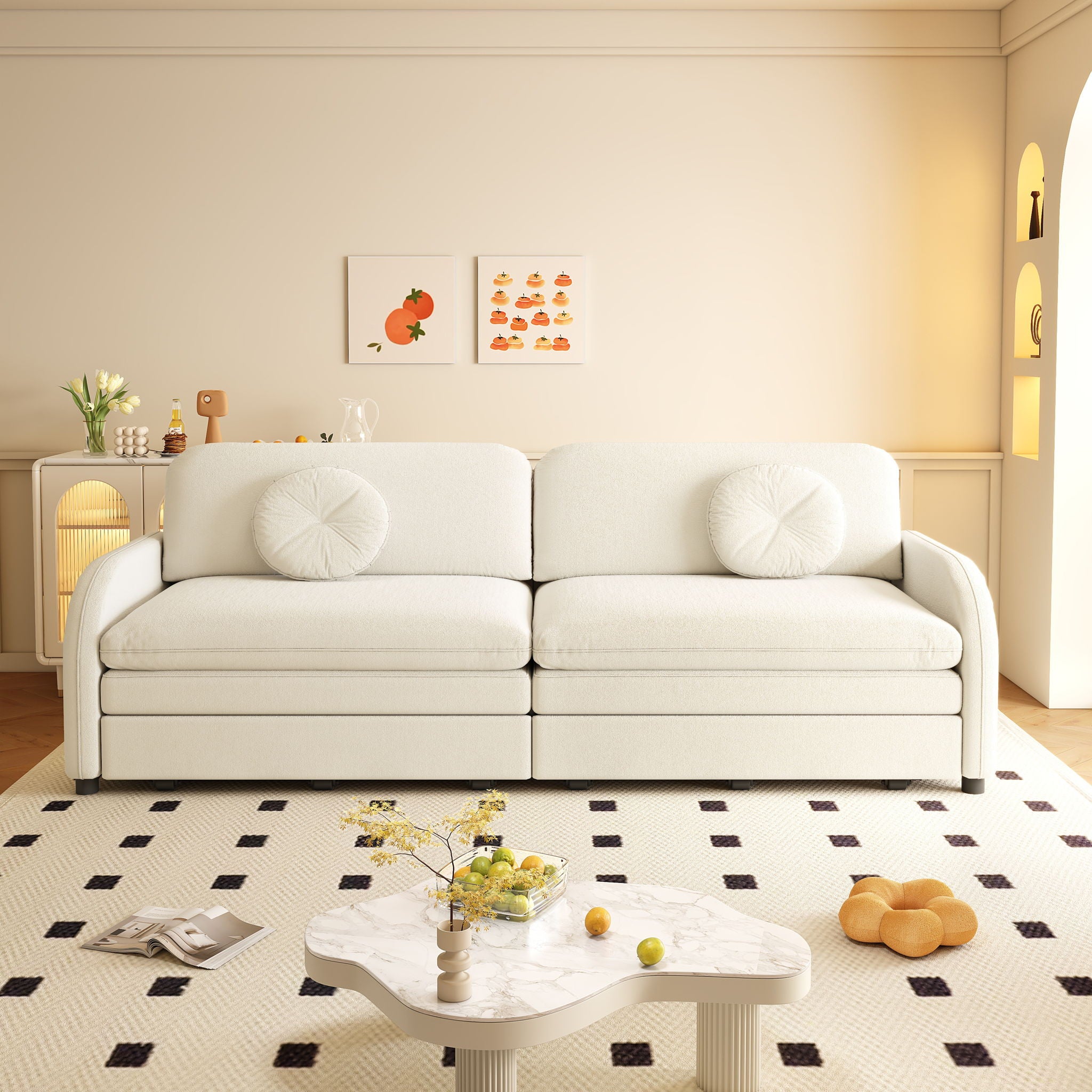 Upholstered Pull Out Couch With Side Pocket & USB Port