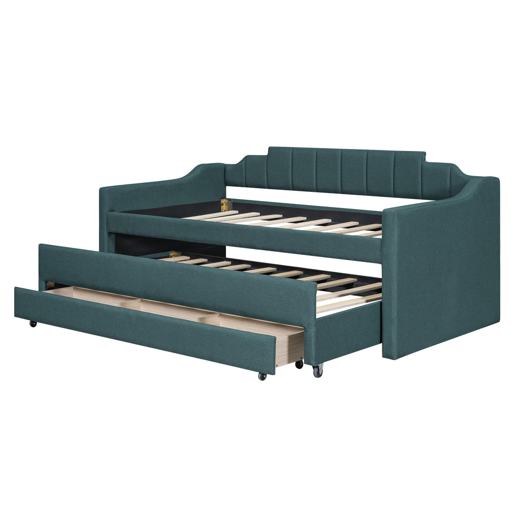 Upholstered Simple Design Daybed With Trundle And 3 Drawers