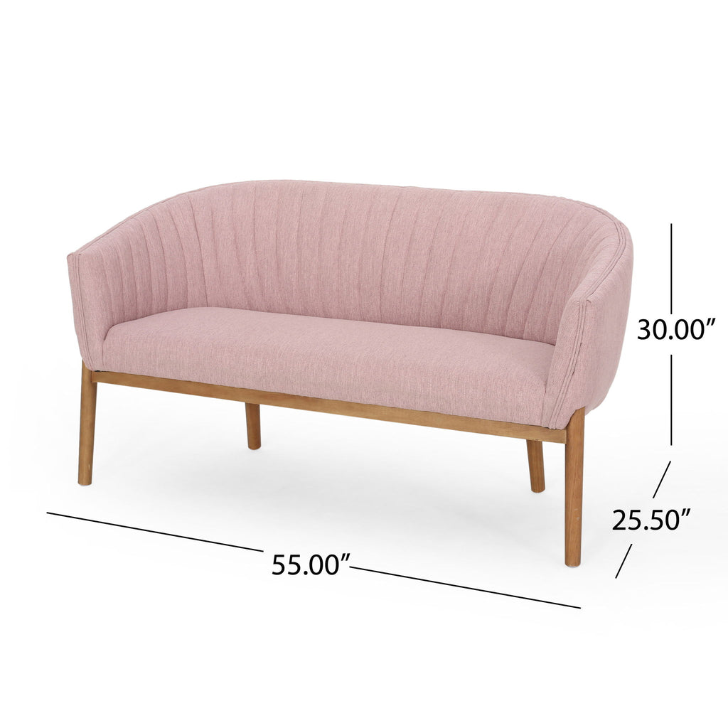 Mid Century Modern Loveseat With Channel Stitched Backrest