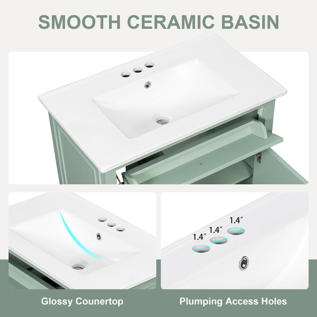 Modern Bathroom Vanity With Sink, Adjustable Shelf, Flip Drawer & 2 Drawers