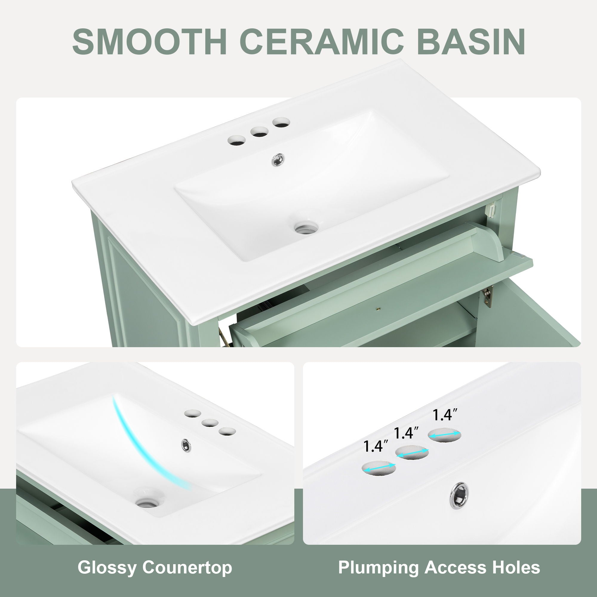 Modern Bathroom Vanity With Sink, Adjustable Shelf, Flip Drawer & 2 Drawers