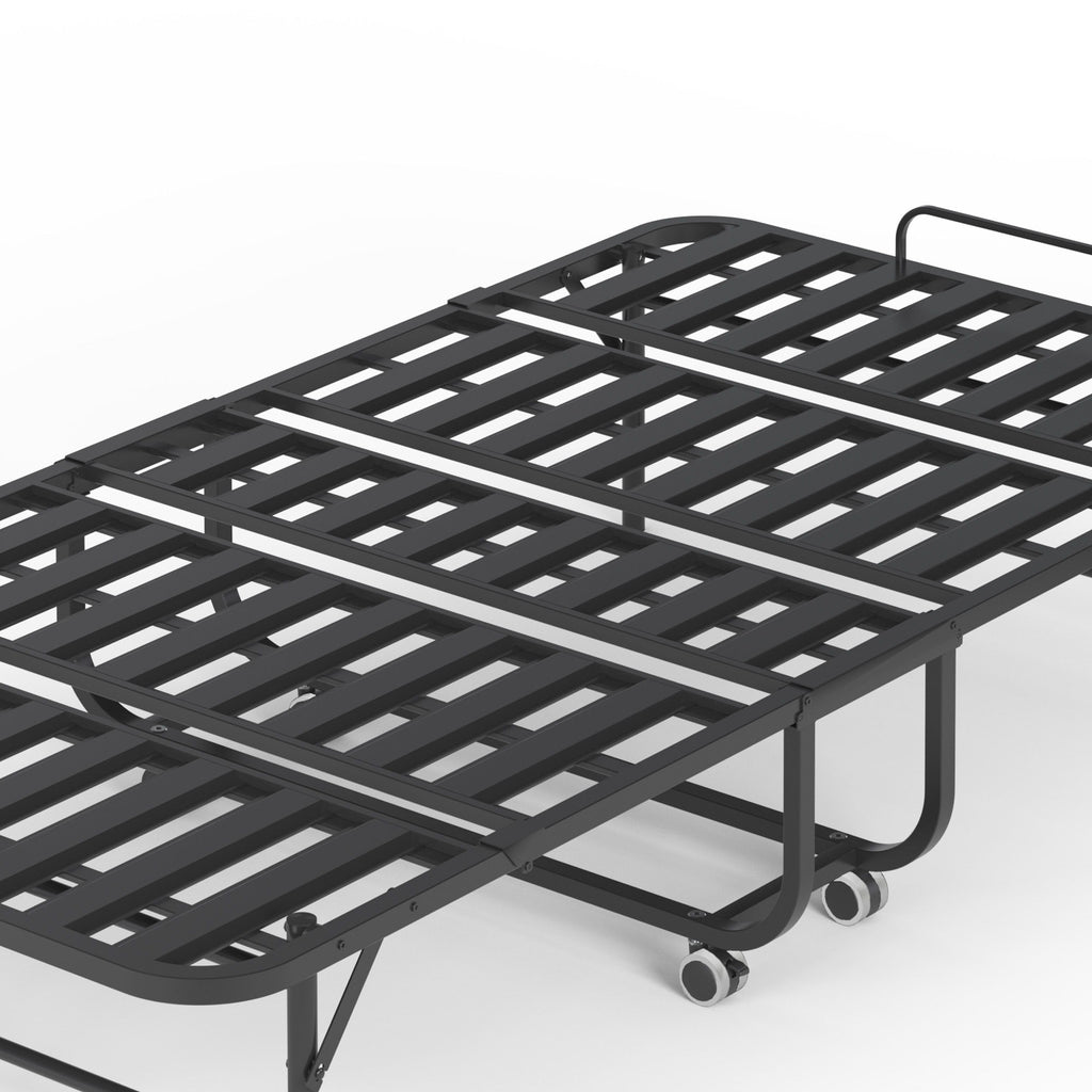 Twin Extra Long Folding Bed With Adjustable Headboard, Cot With Memory Foam Mattress - Black