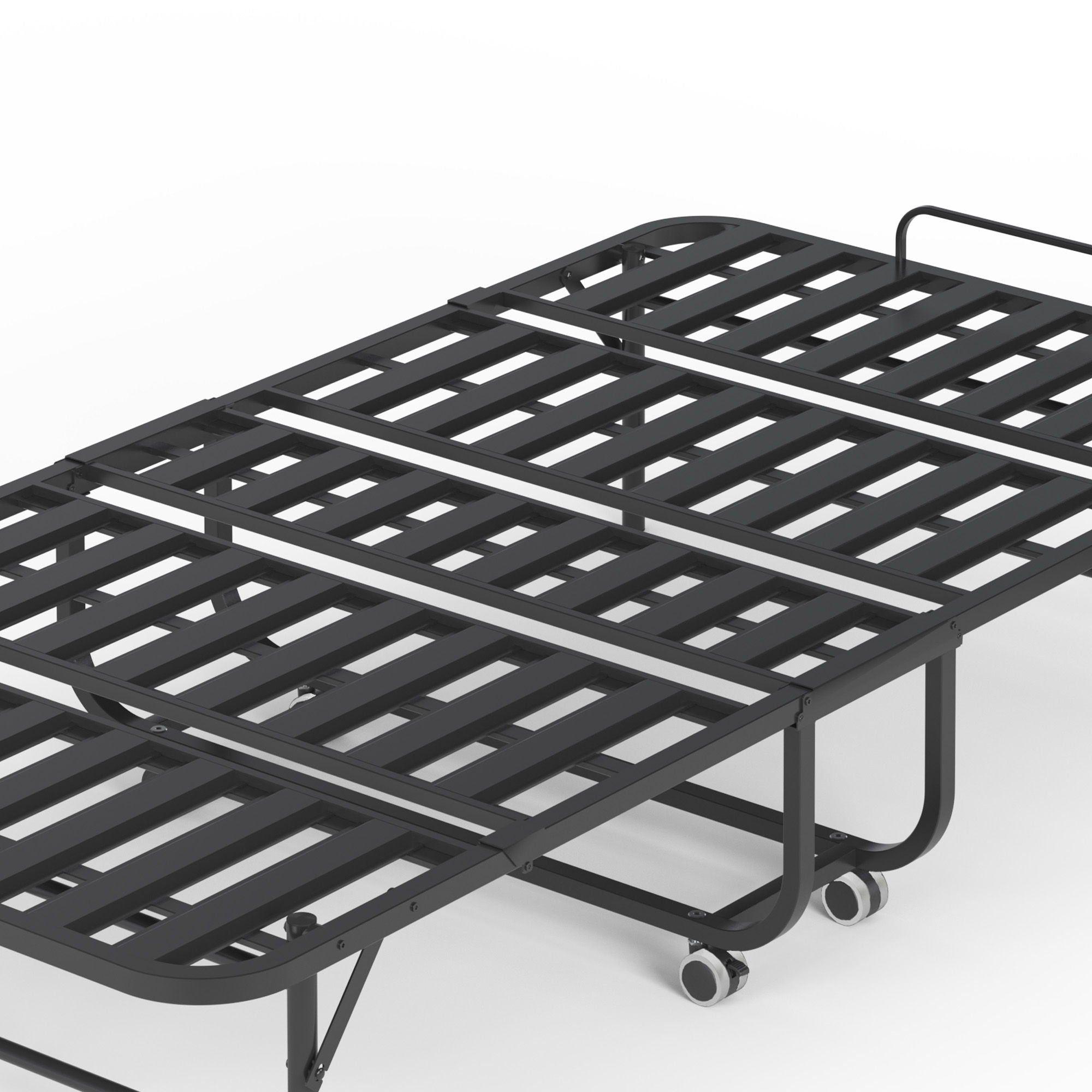 Twin Folding Bed With Memory Foam Mattress, On Wheels, Portable Bed For Adults & Guests - Black