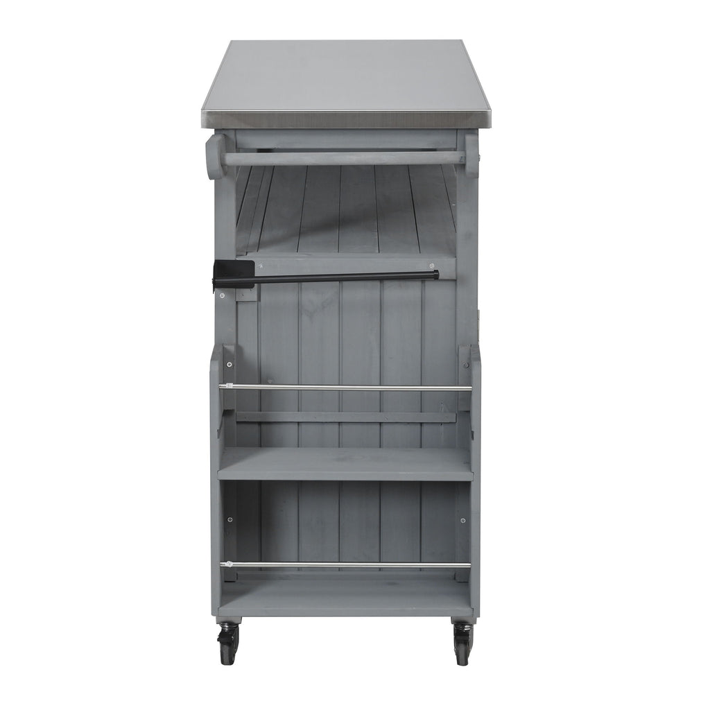 Foldable Outdoor Kitchen Island With Lockable Wheels, Storage Cabinet And Towel Rack For Patio