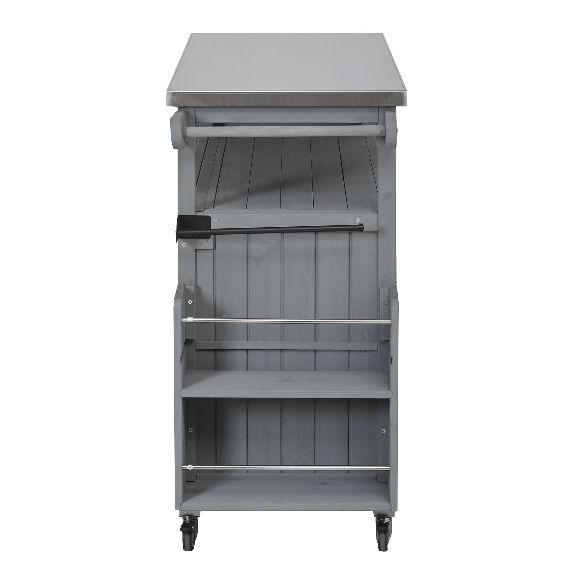 Foldable Outdoor Kitchen Island With Lockable Wheels, Storage Cabinet And Towel Rack For Patio