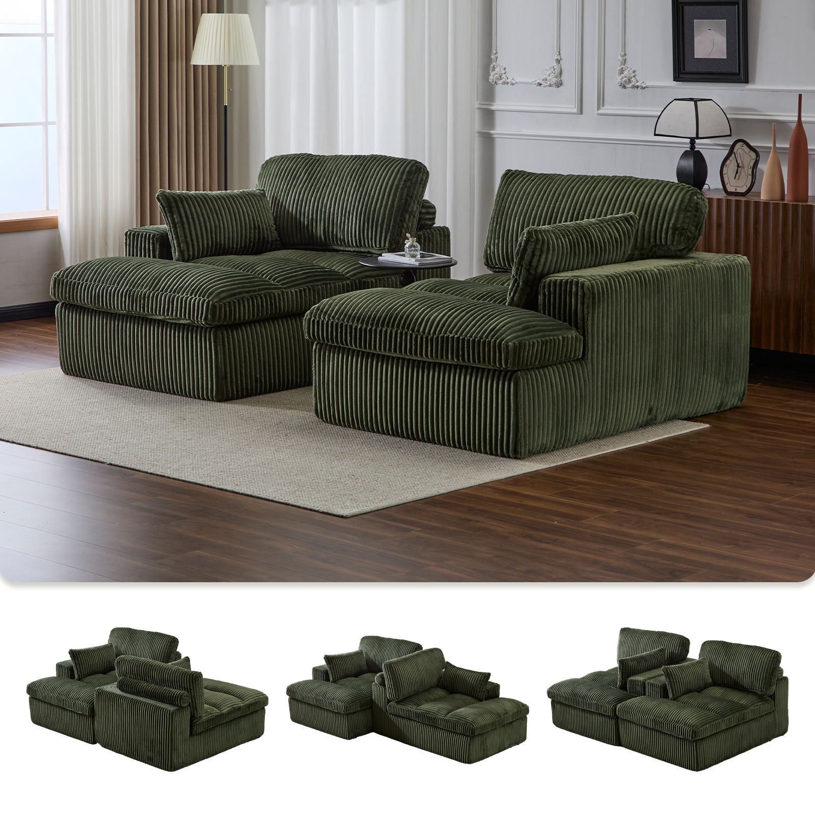 Double Chaise Lounge Chair, Oversized Upholstered Sleeper Cloud Couch
