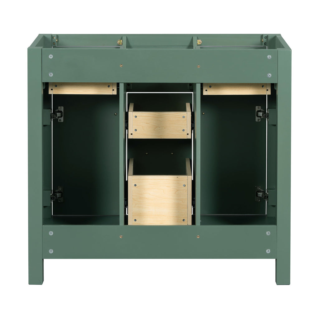 Freestanding Bathroom Vanity With 4 Drawers & 2 Cabinets - Green