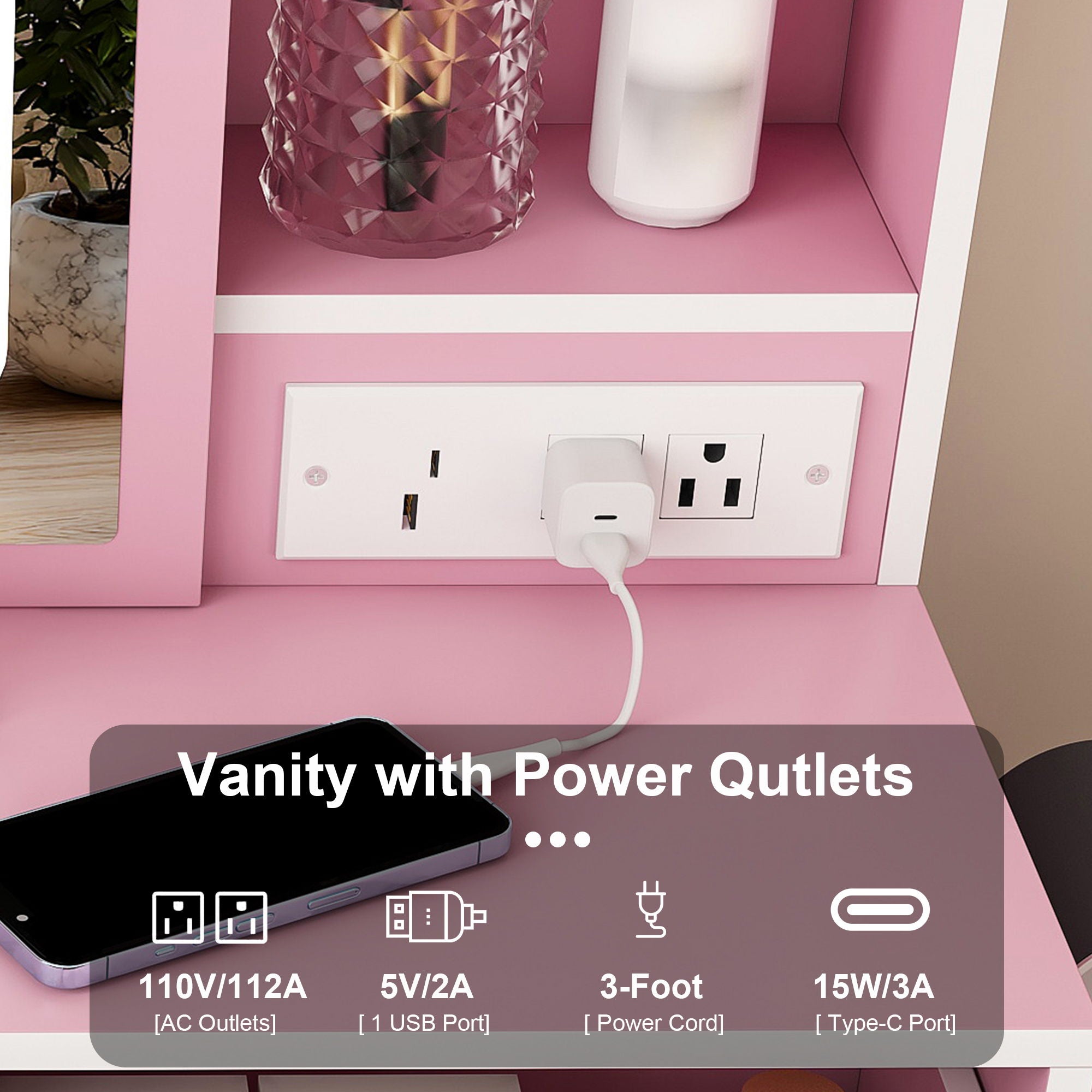 Small Makeup Vanity Desk With Adjustable LED Lights