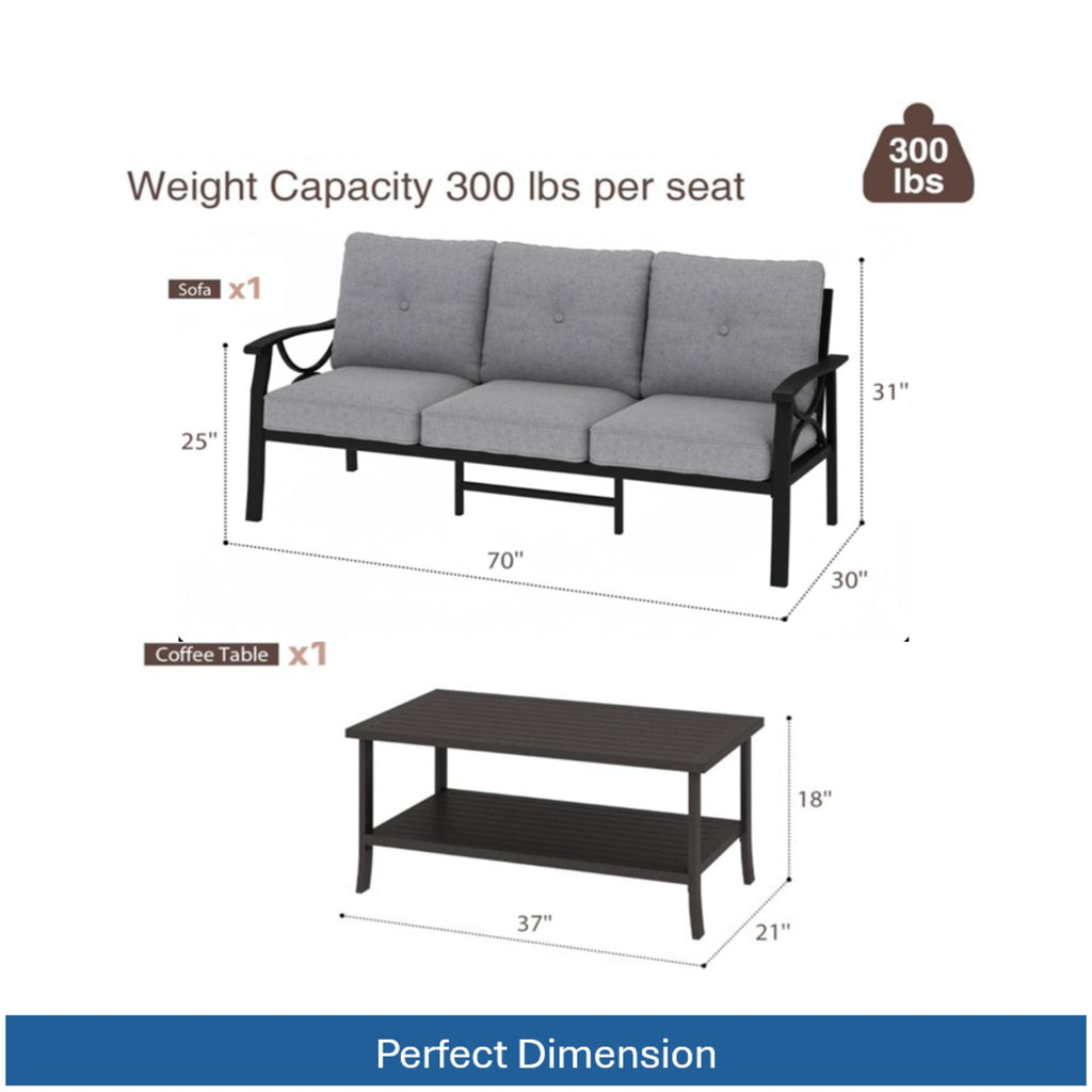 Patio Furniture Set With Coffee Table And Cushions For Backyard