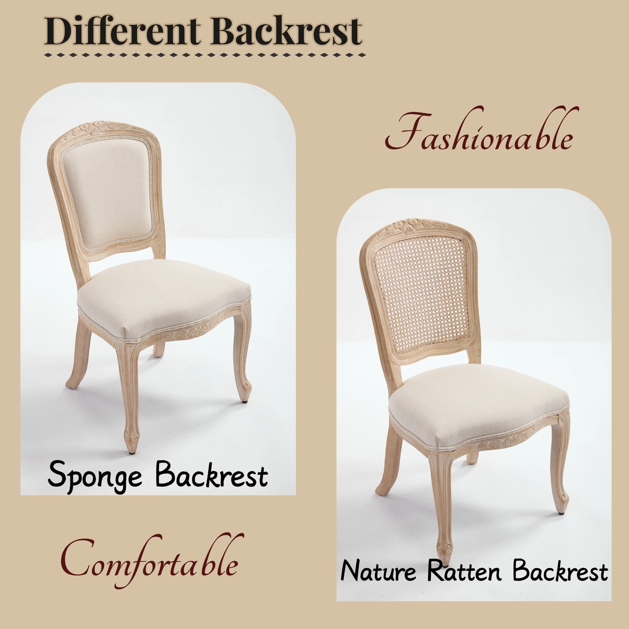 Dining Chairs Upholstered With Fan Shaped Back (Set of 2) - Beige