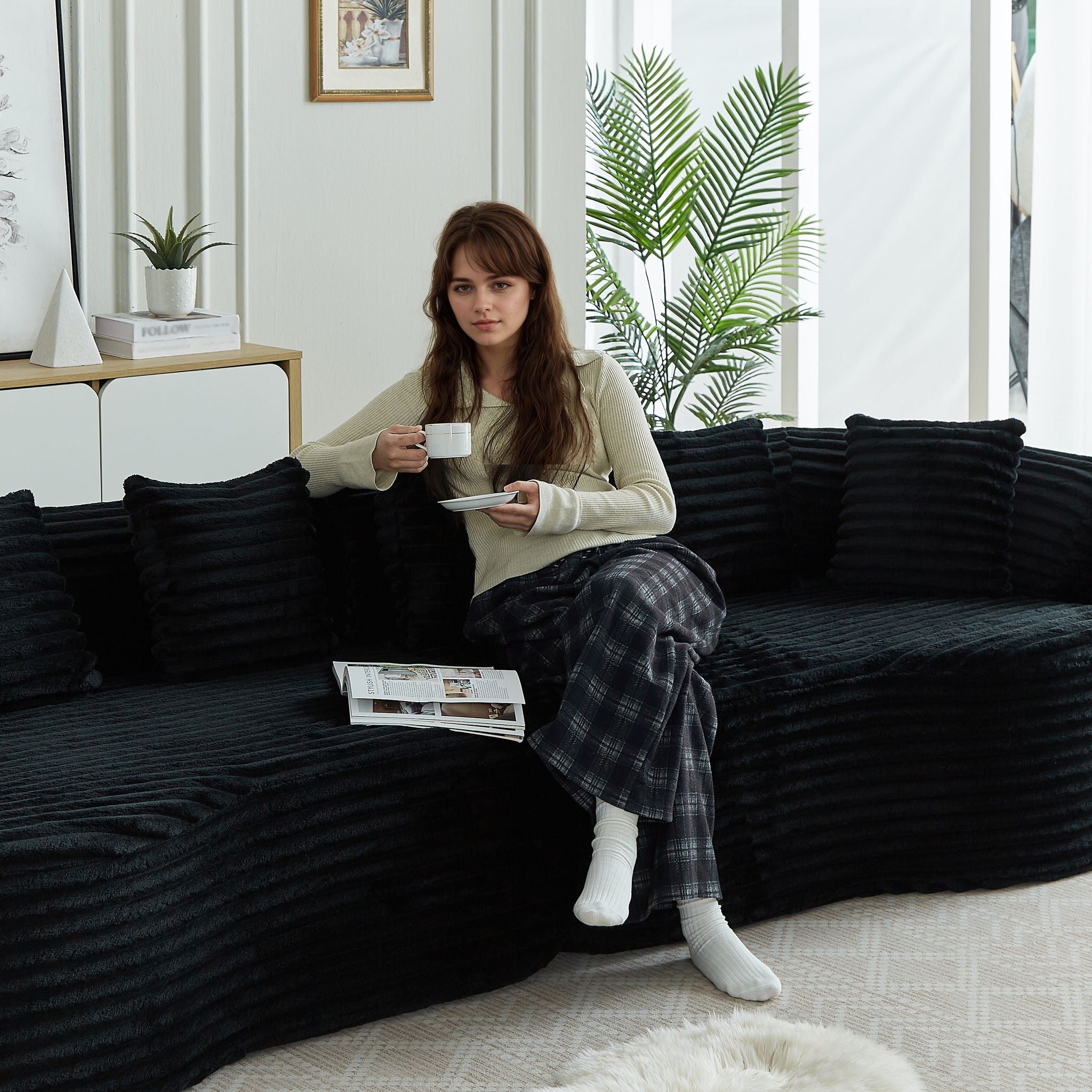 Sectional Sofa, Oversized 4 Seater With Deep Seat Design