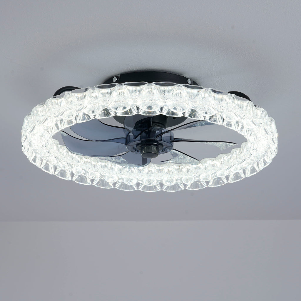 LED Light Source And Remote Control, 3000 - 6500K Dimmable Flush Mount LED Fan Light, 6 Speeds, Quiet DC Motor - Matte Black