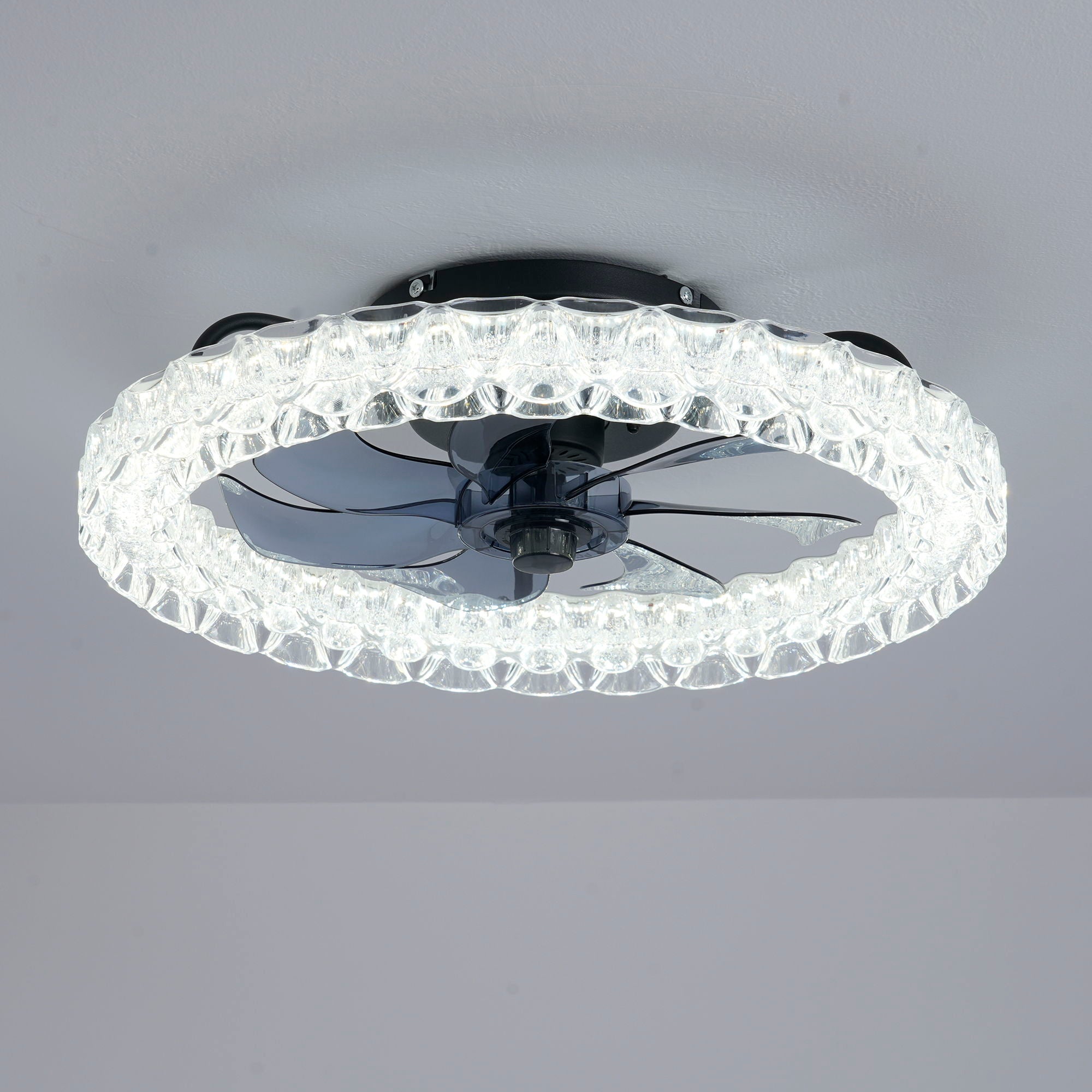 LED Light Source And Remote Control, 3000 - 6500K Dimmable Flush Mount LED Fan Light, 6 Speeds, Quiet DC Motor - Matte Black