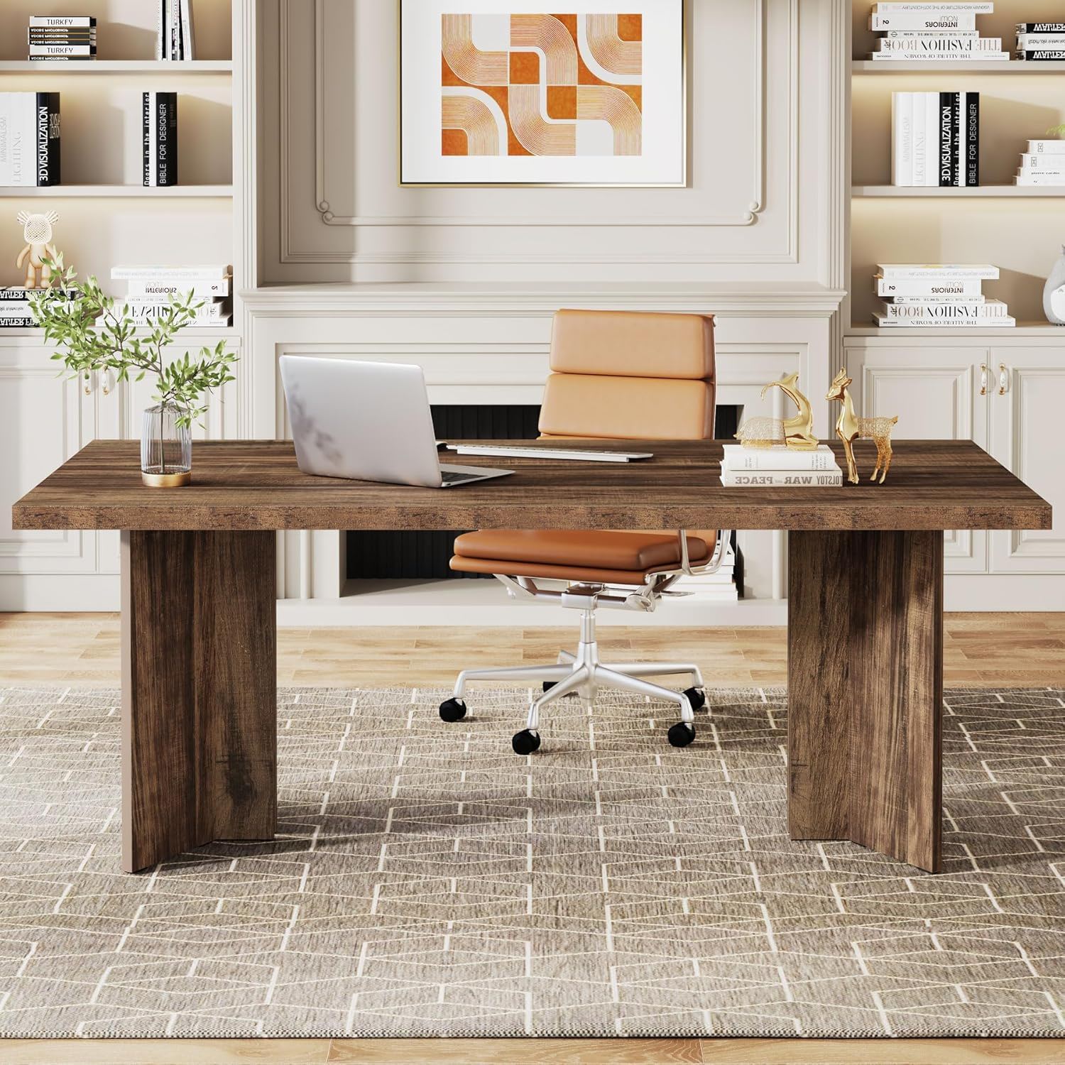 Executive Desk, Vintage Computer Workstation With Thickened Tabletop