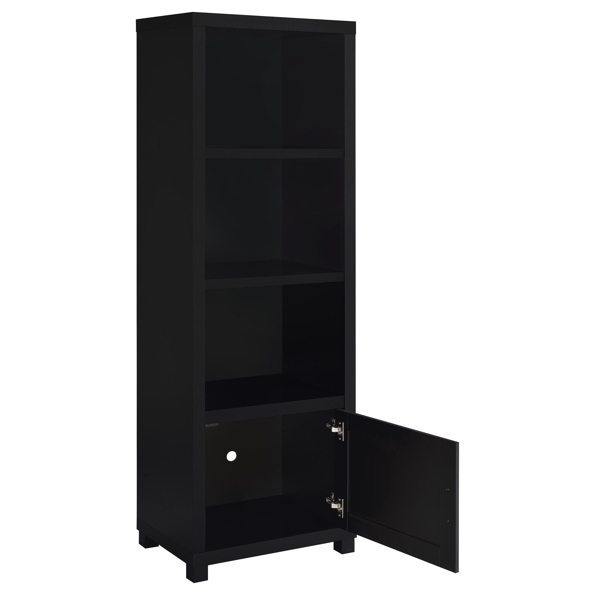 Sandl - 3 Shelf Media Tower With Cabinet Storage Solution - Black