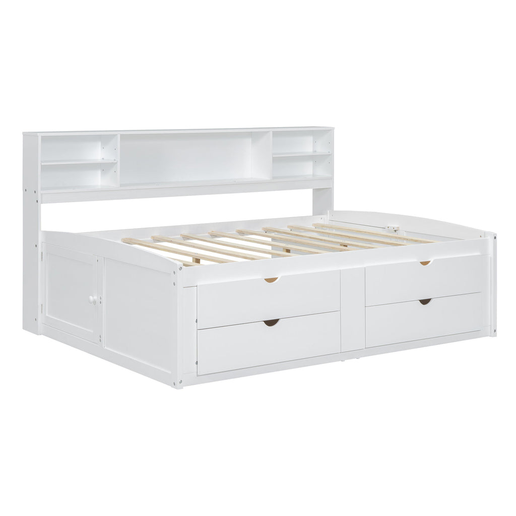 Daybed With 2 Bedside Cabinets, Upper Shelves And 4 Drawers