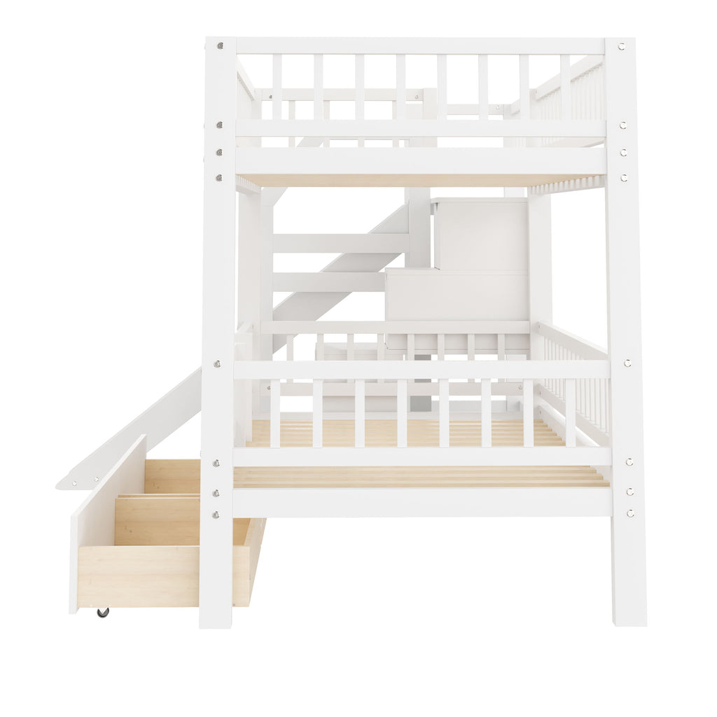 Bunk Bed With Storage Staircase, Slide And 2 Drawers