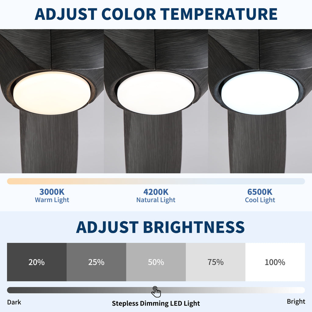 Reversible Quiet Motor Ceiling Fan Light With ABS Blades - Black / Gray