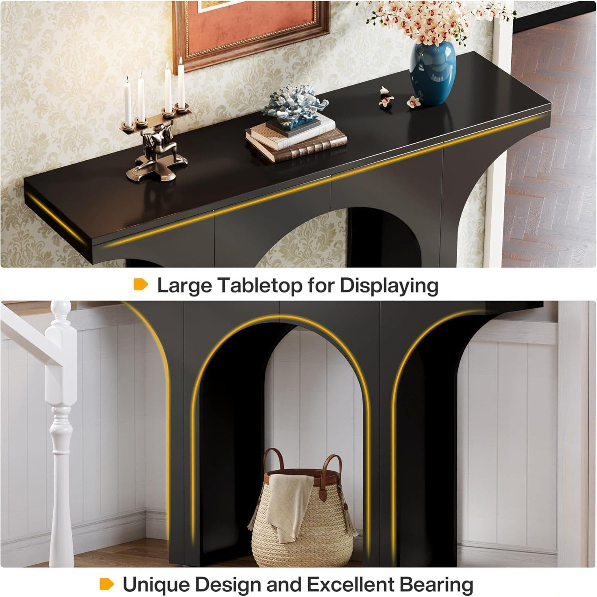 Console Table With Arched Base For Entryway - Black