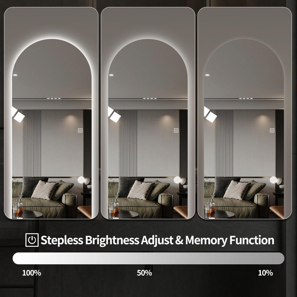 LED Full Length Wall Mirror With Symmetrical Arch Design, 3 Color Dimmable Lighting - Silver