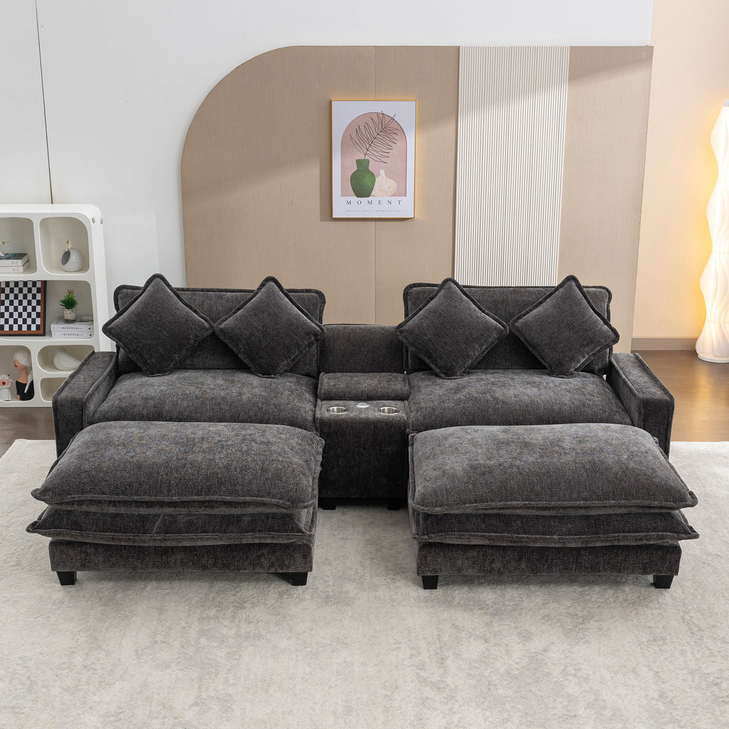 Modern Sectional Sofa With Removable Ottomans, USB Ports