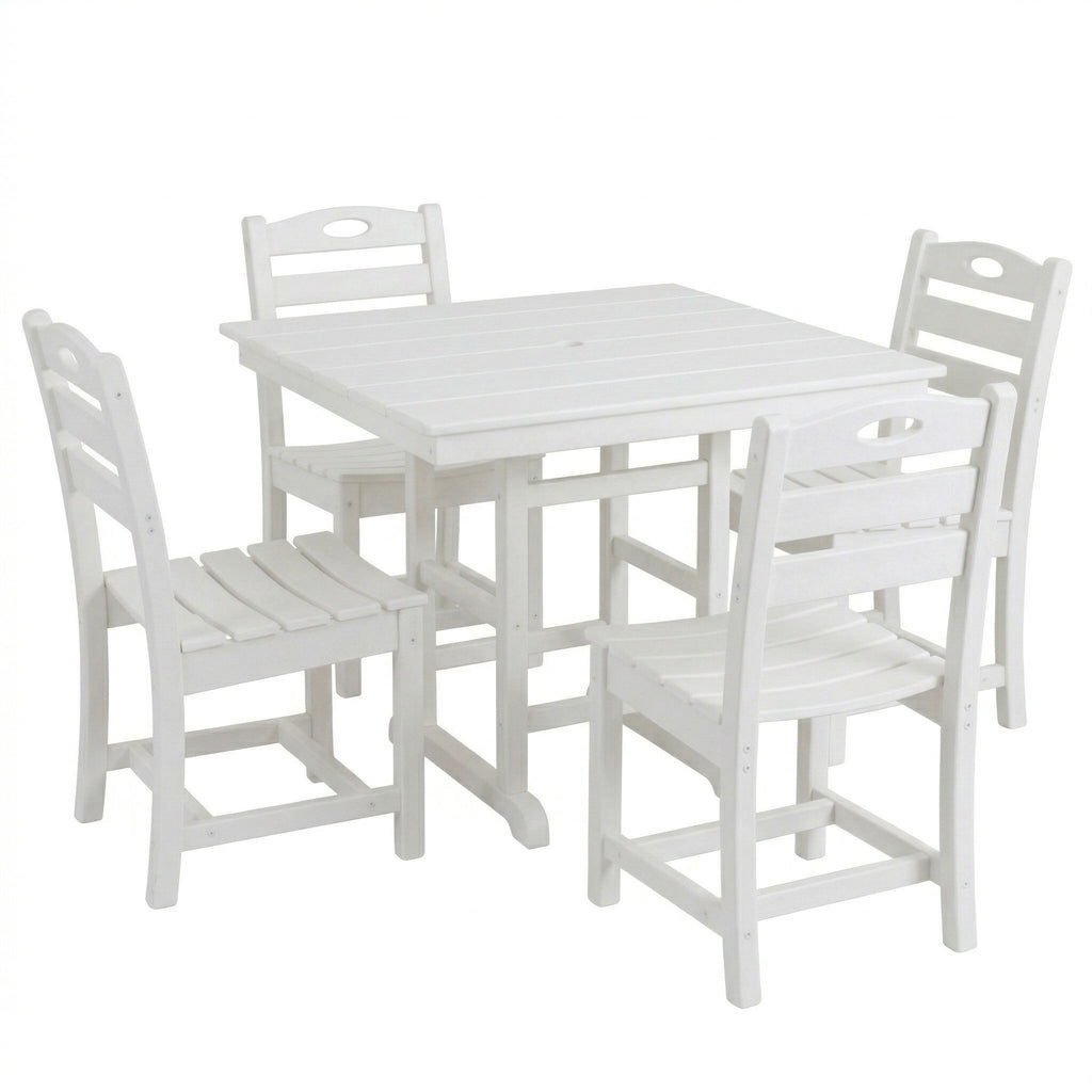 Outdoor Patio Dining Set, Square Table With Umbrella Hole And Armless Chairs