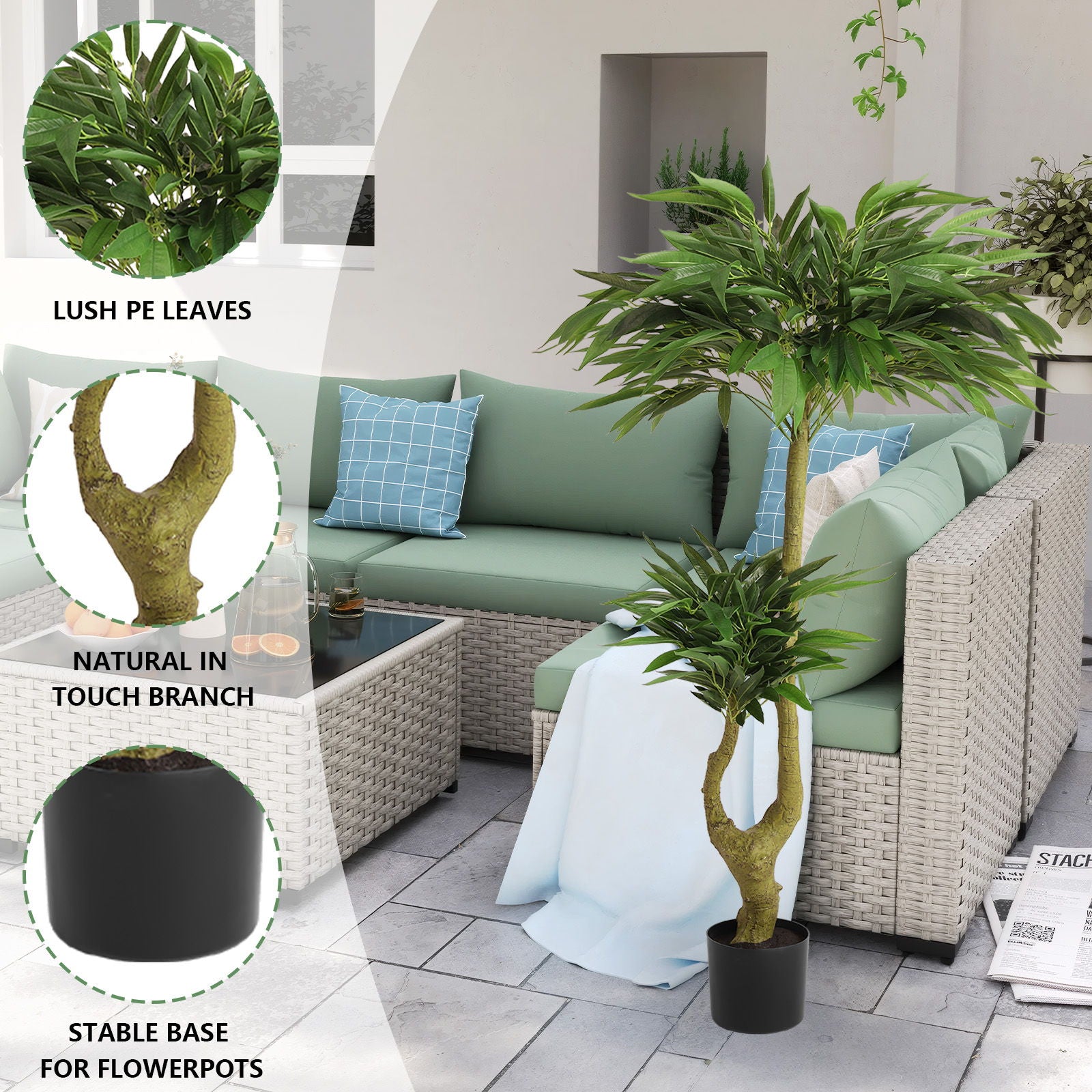 Artificial Dracaena Tree Indoor Faux ery Plant For Decoration, 150Cm - Green