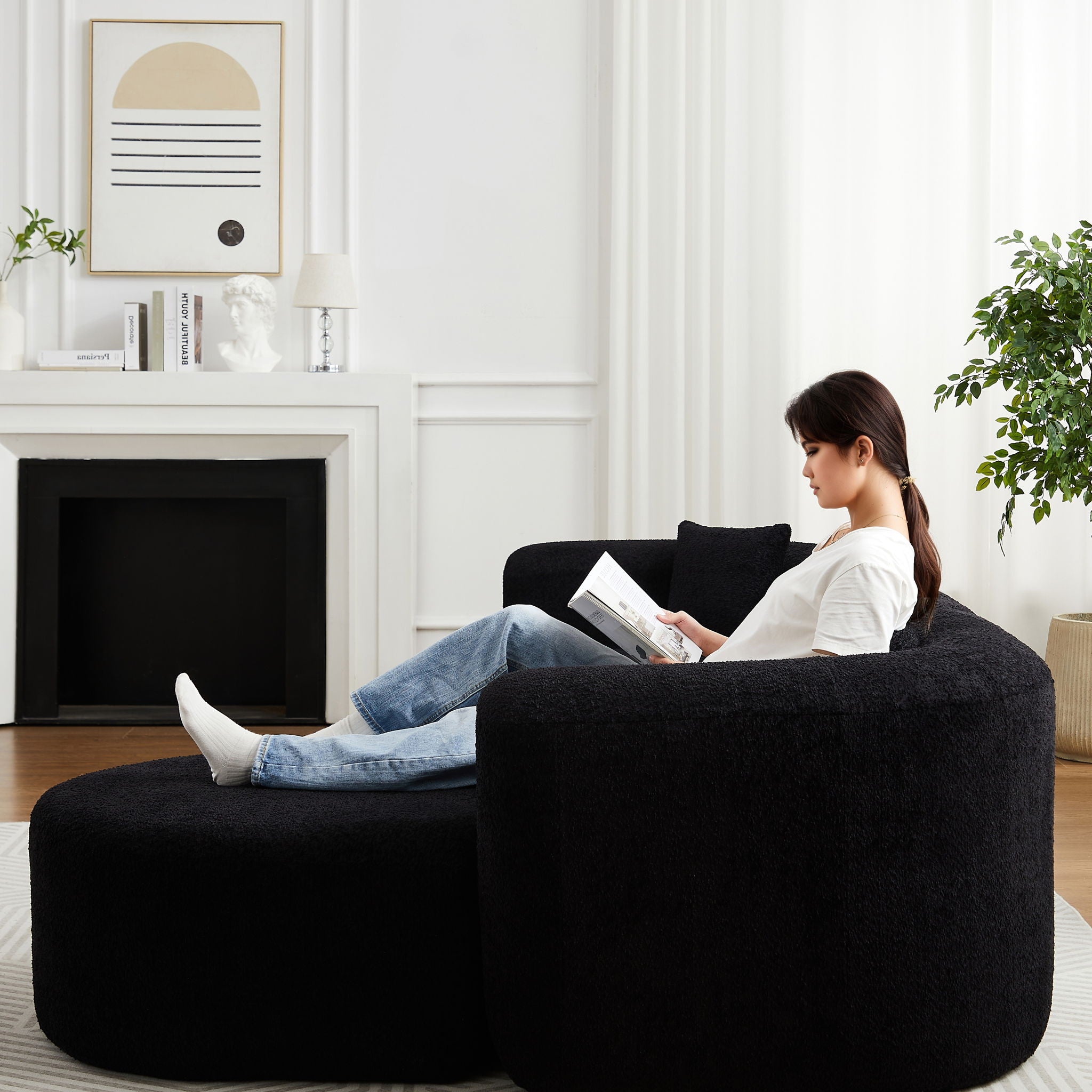 L - Shape Boneless Cloud Couch With 2 Throw Pillows For Living Room