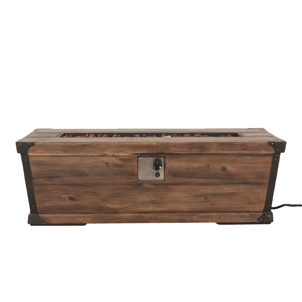 Outdoor Patio Rectangle Gas Burning Fire Pit 50, 000 Btu, Wood Pattern - Brown