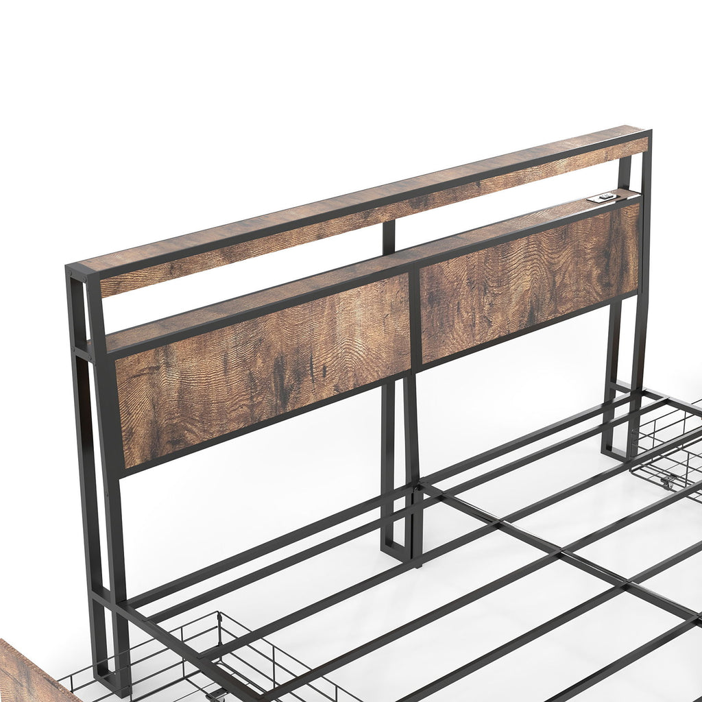Bed Frame With Headboard, LED Lights & Charging Station