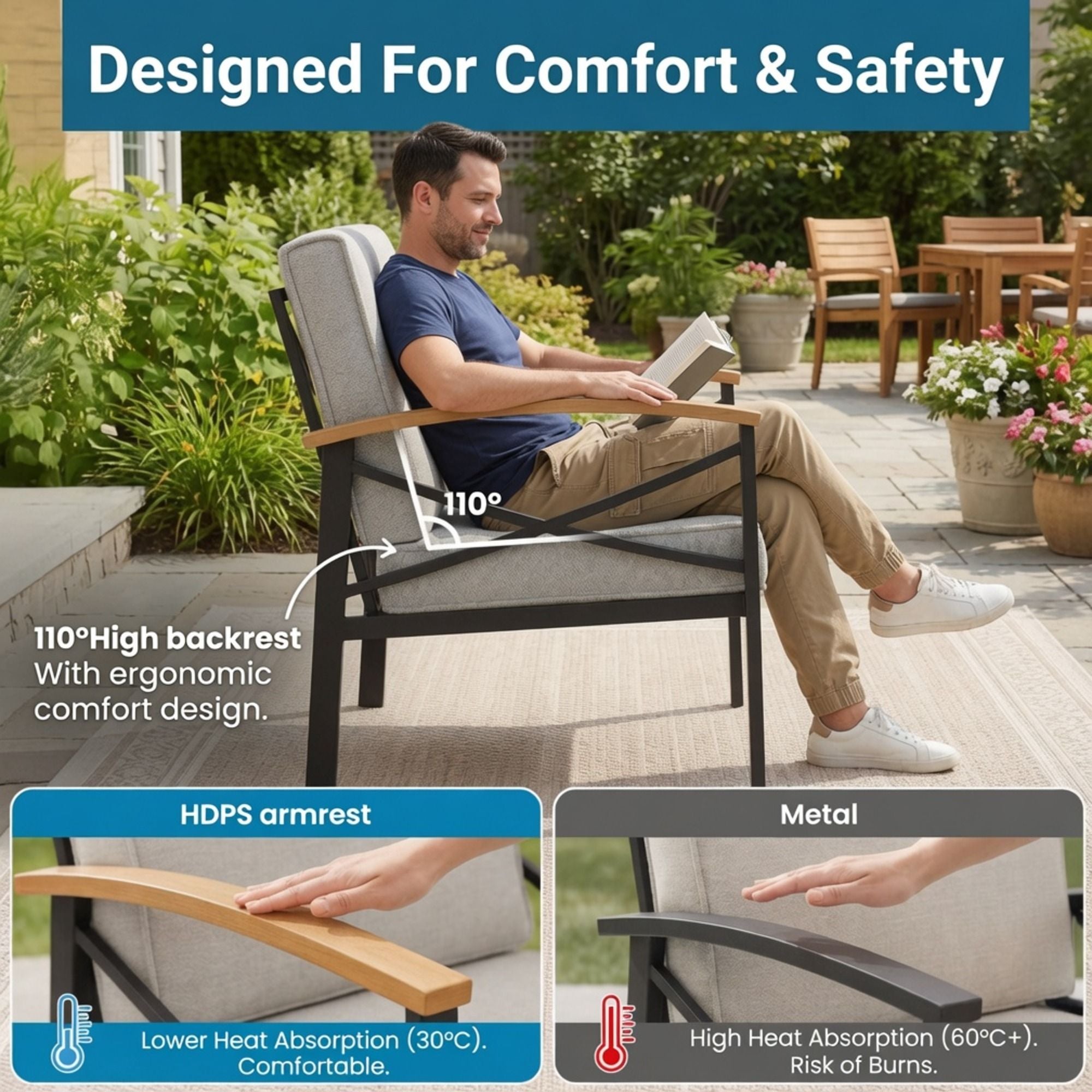 Outdoor Patio Chairs, Ergonomic (Set of 6) - Gray