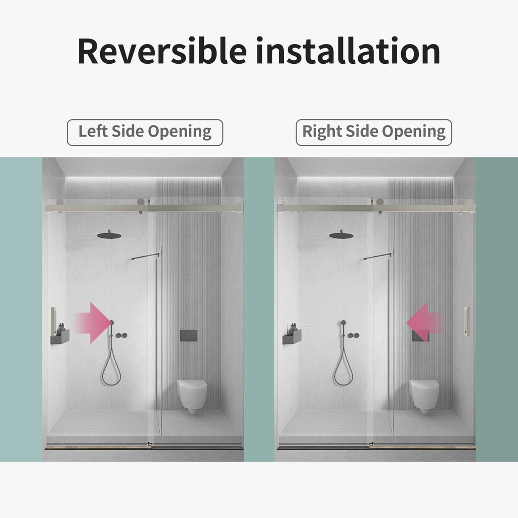 Frameless Single Sliding Soft Close Shower Doors, 3 / 8" Tempered Glass Reversible Installatio