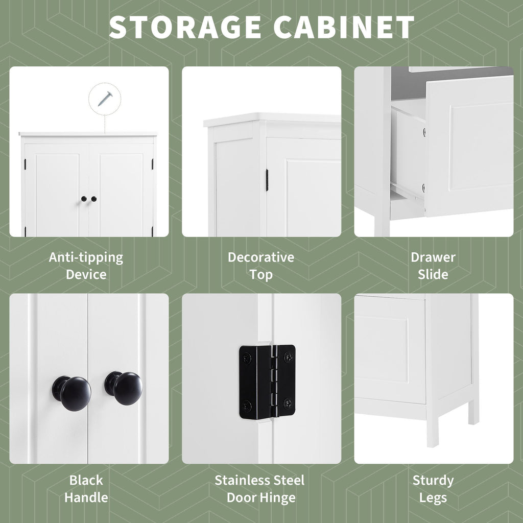 Bathroom Storage Cabinet With 2 Doors And Drawers, Adjustable Shelf