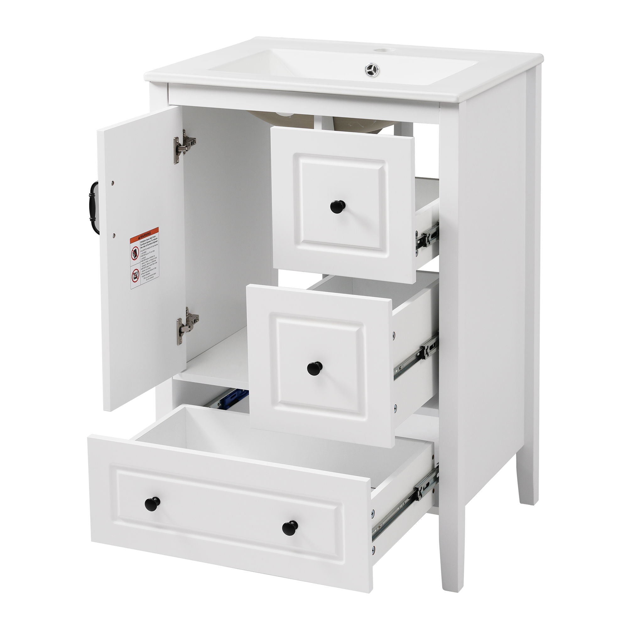 Retro Bathroom Vanity With Sink, Soft Closing Cabinet & Drawers