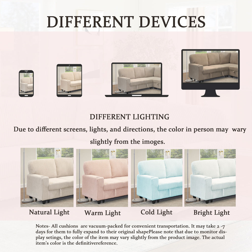 L-Shaped Sofa With Pull Out Sofa Bed With USB