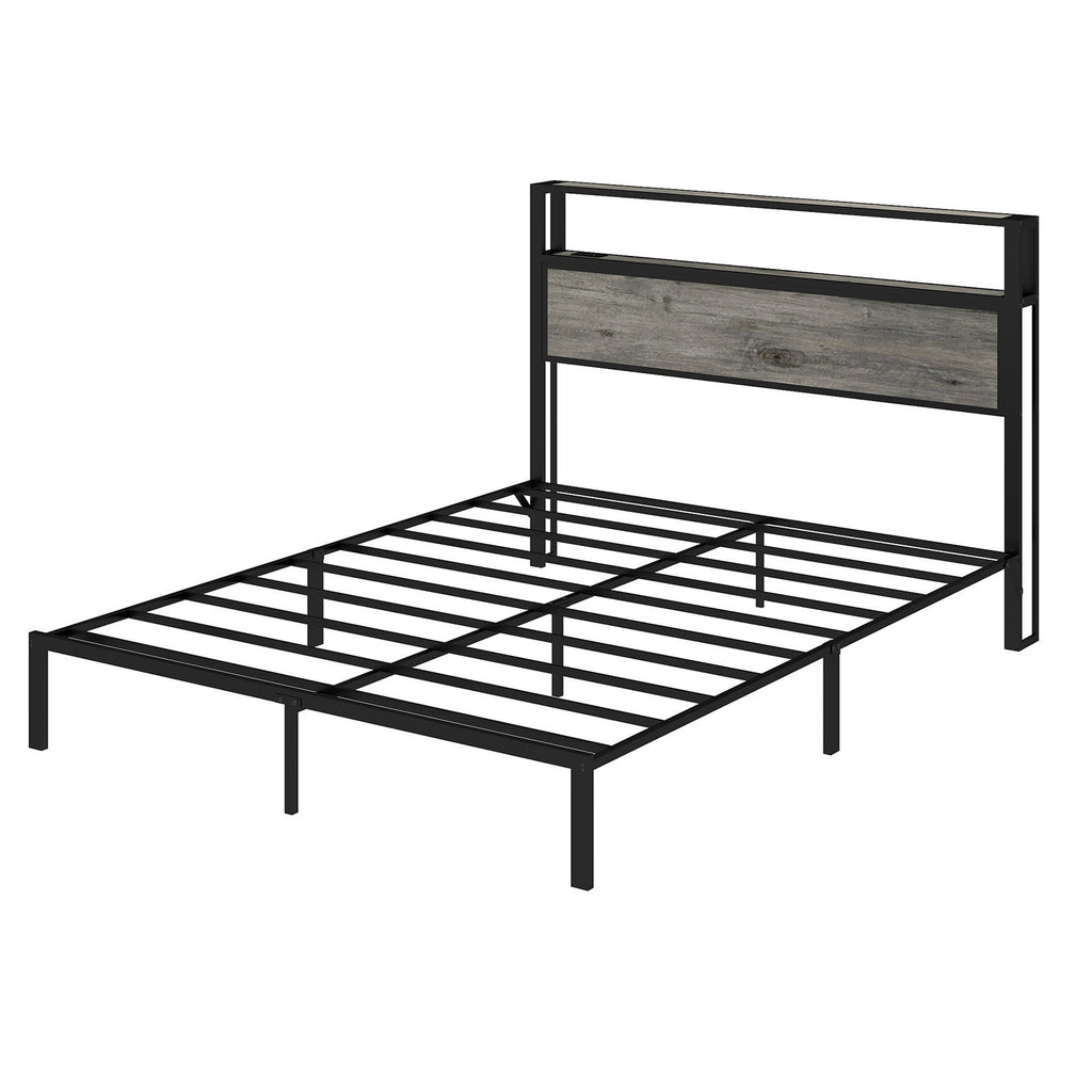 Bed Frame With Headboard, LED Lights & Charging Station