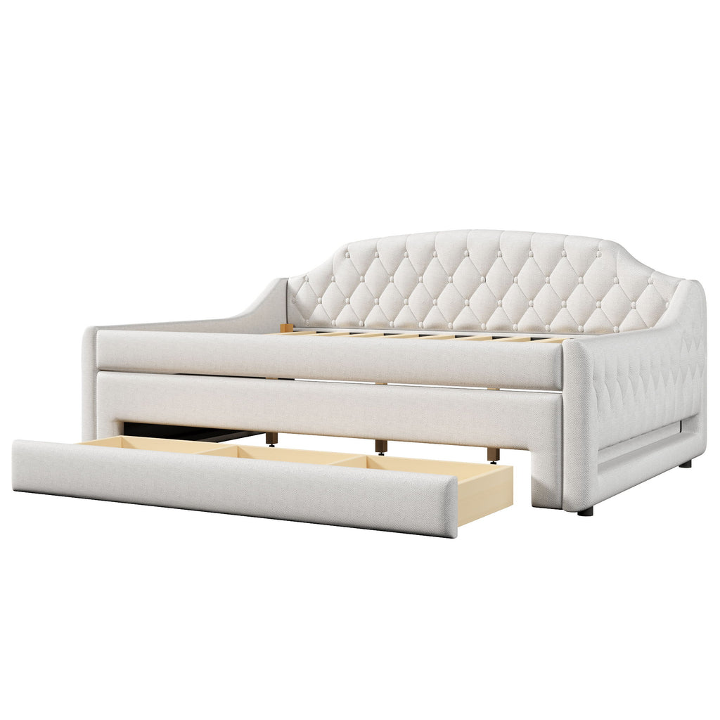 Upholstered Daybed With LED Belt, Trundle And 3 Drawers